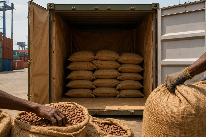 Stuffing a kraft-lined container at Lagos port